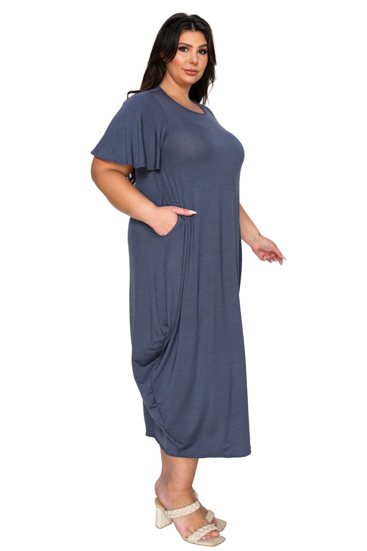 L I V D Women's Plus Size Liz Flutter Sleeve Pocket Dress