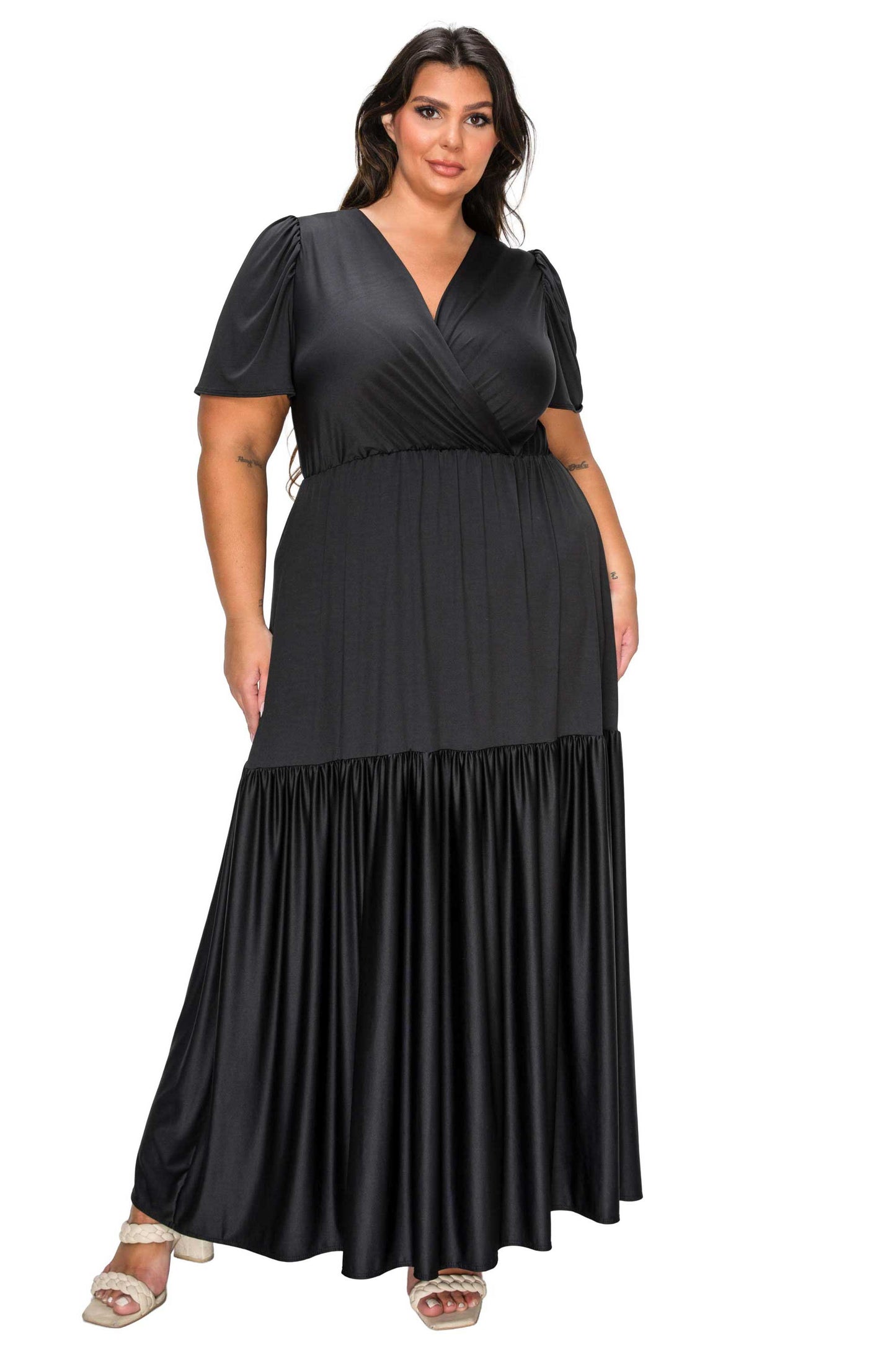 L I V D Women's Plus Size Violetta Tiered Surplice Dress