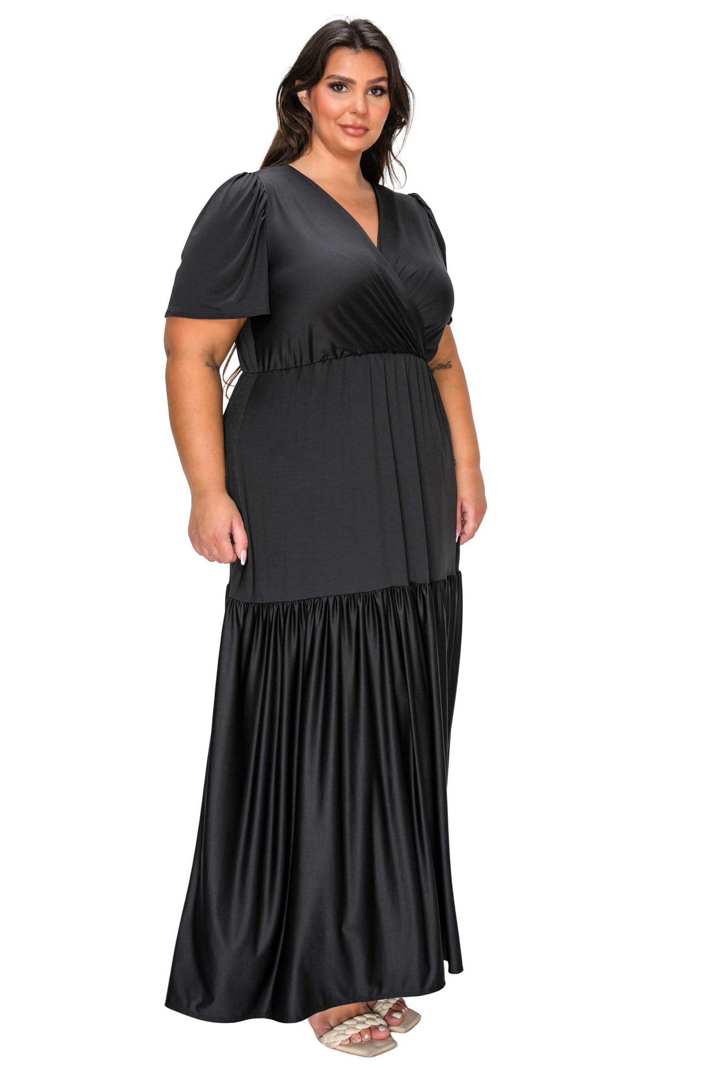 L I V D Women's Plus Size Violetta Tiered Surplice Dress