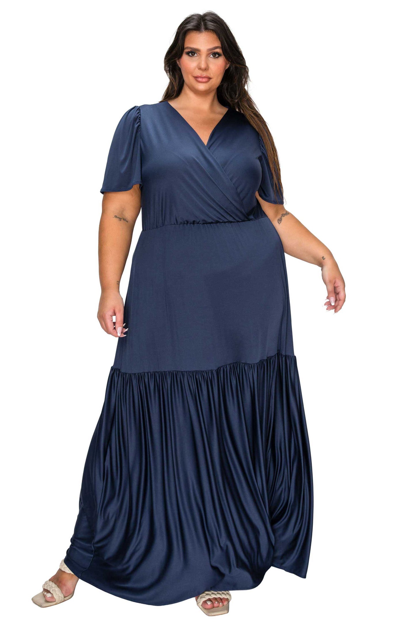 L I V D Women's Plus Size Violetta Tiered Surplice Dress