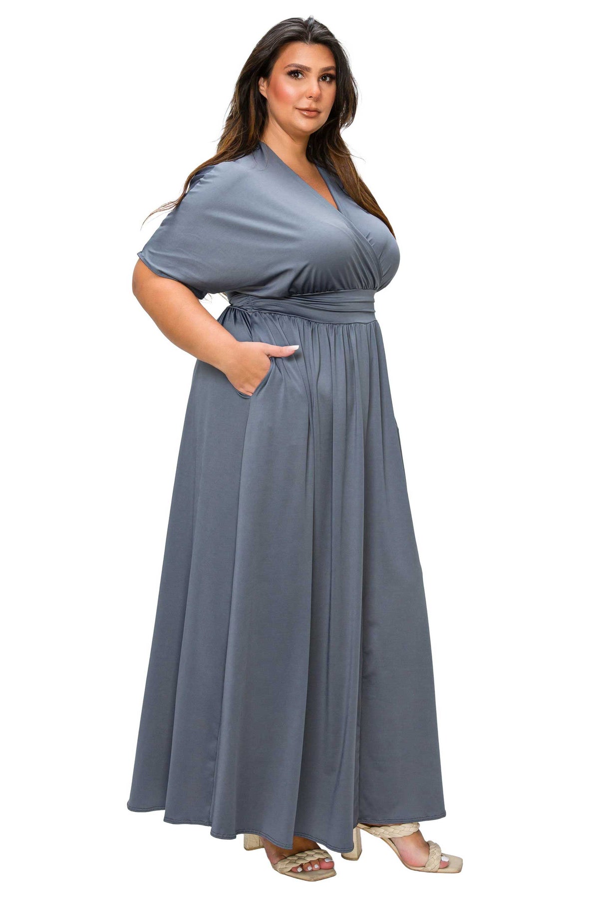 L I V D Women's Plus Size Raffi Empire Waist Pocket Maxi Dress