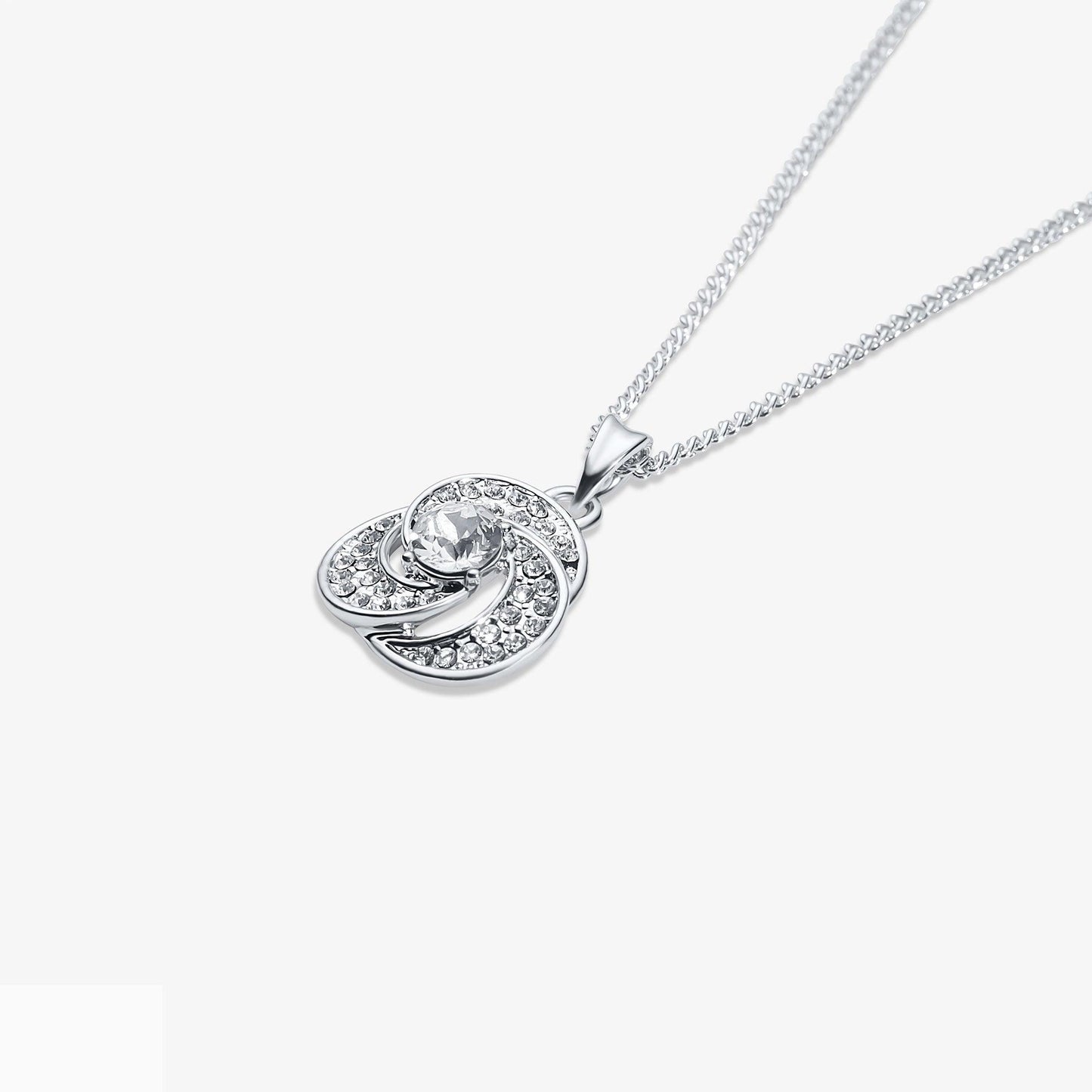 TRYNDI Rhodium Plated "Love Knot" Swarovski Crystal Accented Necklace