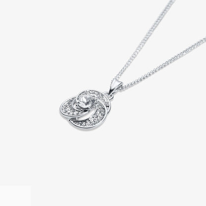 TRYNDI Rhodium Plated "Love Knot" Swarovski Crystal Accented Necklace