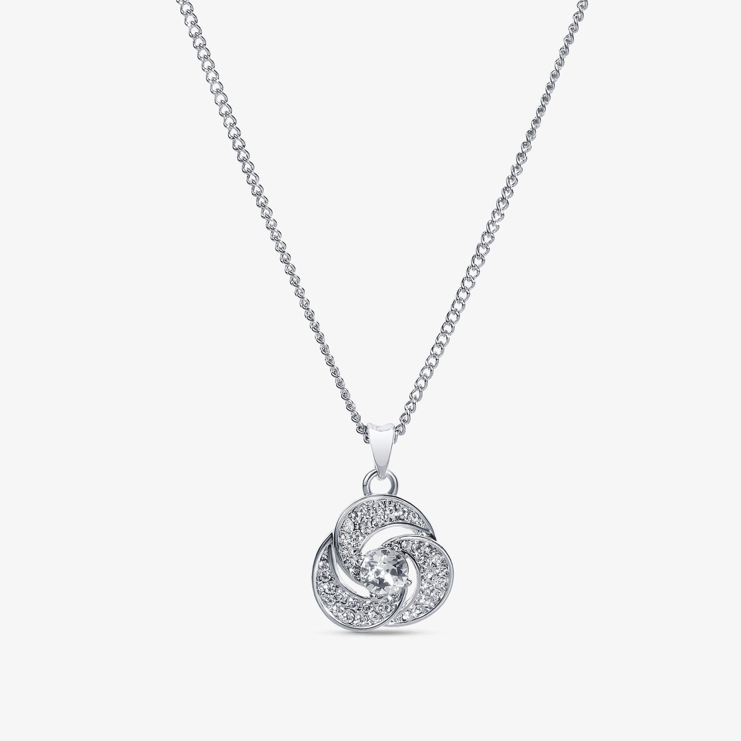 TRYNDI Rhodium Plated "Love Knot" Swarovski Crystal Accented Necklace