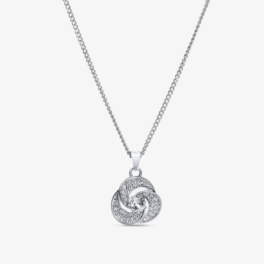TRYNDI Rhodium Plated "Love Knot" Swarovski Crystal Accented Necklace