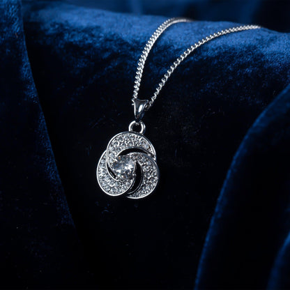 TRYNDI Rhodium Plated "Love Knot" Swarovski Crystal Accented Necklace