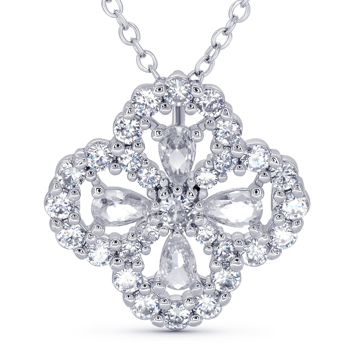 TRYNDI 18K Gold or Rhodium Plated Luxe Clover Swarovski Crystal Necklace