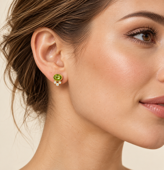 Luxury by Leonardo 14K Gold Gemstone & Diamond Beaded Halo Stud Earrings