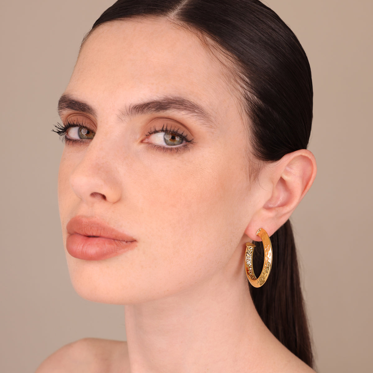 Toscana Italiana 18K Gold Plated Hammered Knife Edge J-Hoop Earrings
