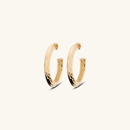 Toscana Italiana 18K Gold Plated Hammered Knife Edge J-Hoop Earrings
