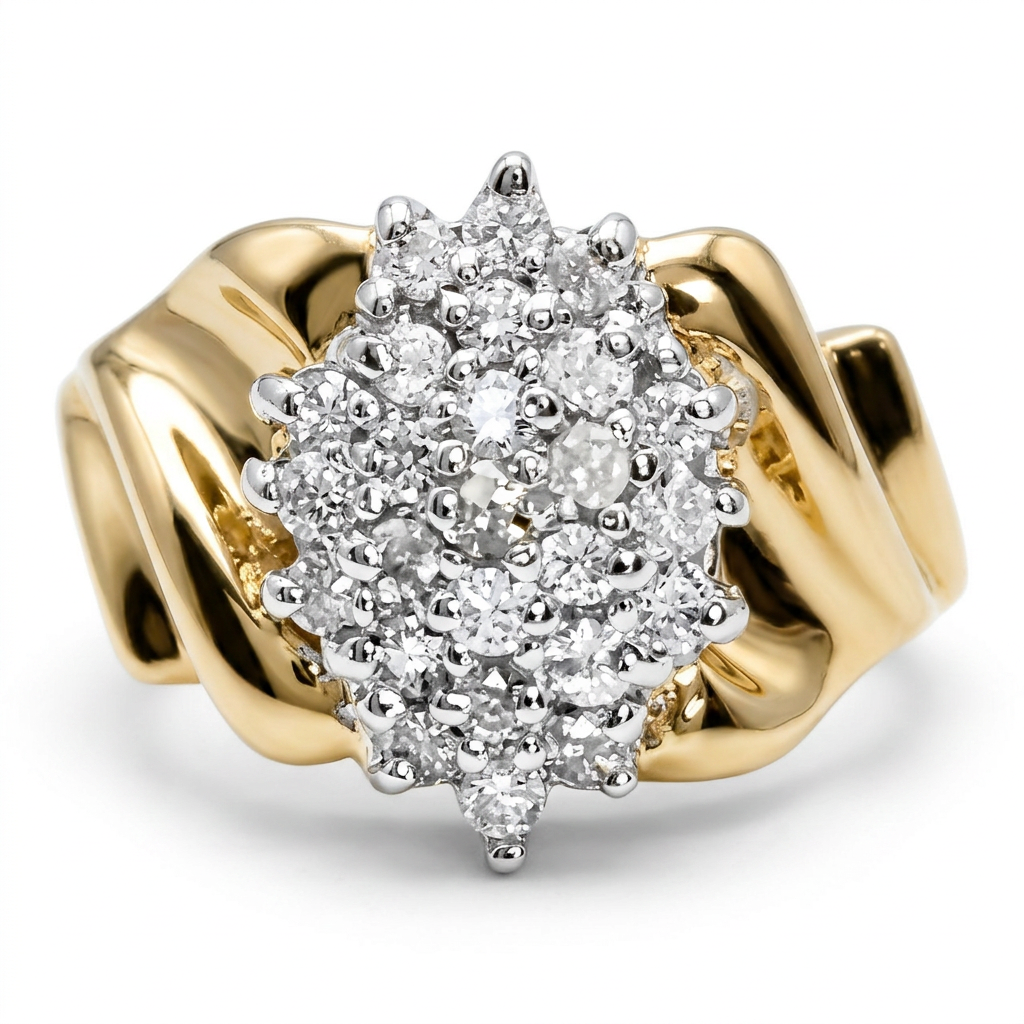 14K Gold 0.50ctw Diamond Pave Torchon Band Waterfall Ring