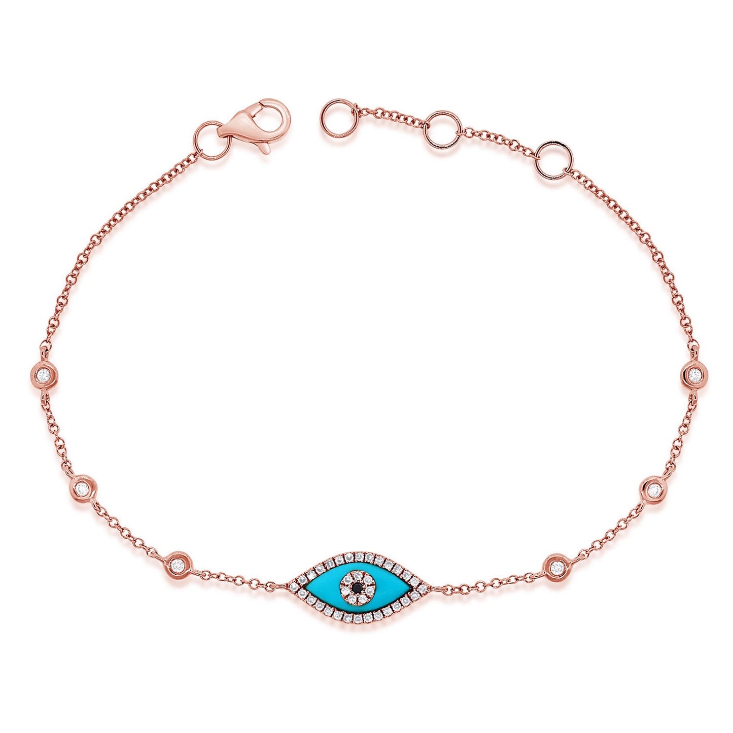 Sabrina Designs 14K Gold Turquoise & Diamond Evil Eye Station Bracelet