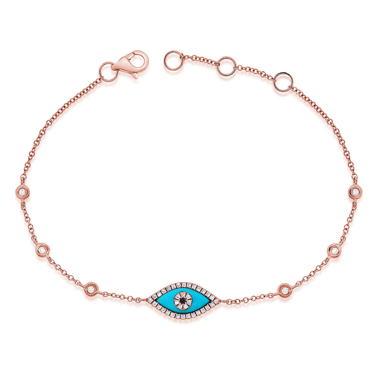 Sabrina Designs 14K Gold Turquoise & Diamond Evil Eye Station Bracelet