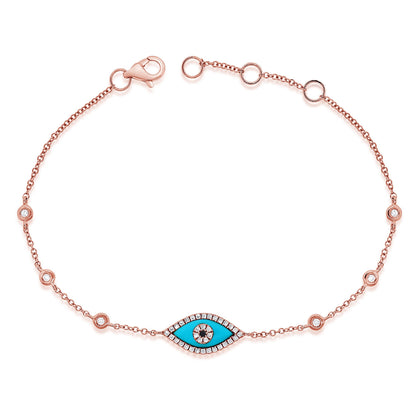 Sabrina Designs 14K Gold Turquoise & Diamond Evil Eye Station Bracelet