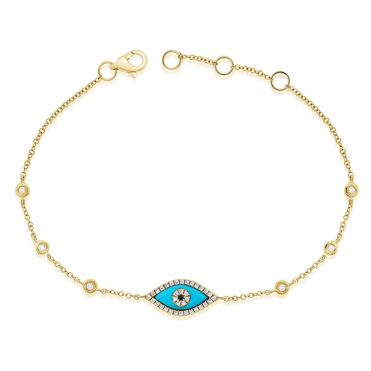 Sabrina Designs 14K Gold Turquoise & Diamond Evil Eye Station Bracelet