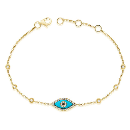 Sabrina Designs 14K Gold Turquoise & Diamond Evil Eye Station Bracelet