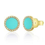 Sabrina Designs 14K Gold Turquoise & Diamond Halo Circle Stud Earrings