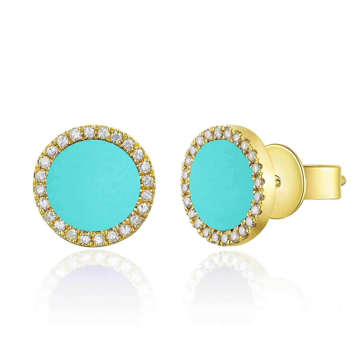 Sabrina Designs 14K Gold Turquoise & Diamond Halo Circle Stud Earrings