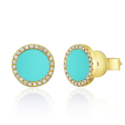 Sabrina Designs 14K Gold Turquoise & Diamond Halo Circle Stud Earrings