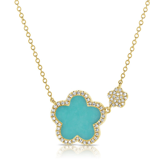 Sabrina Designs 14K Gold Turquoise Flower & Diamond Necklace