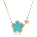 Sabrina Designs 14K Gold Turquoise Flower & Diamond Necklace