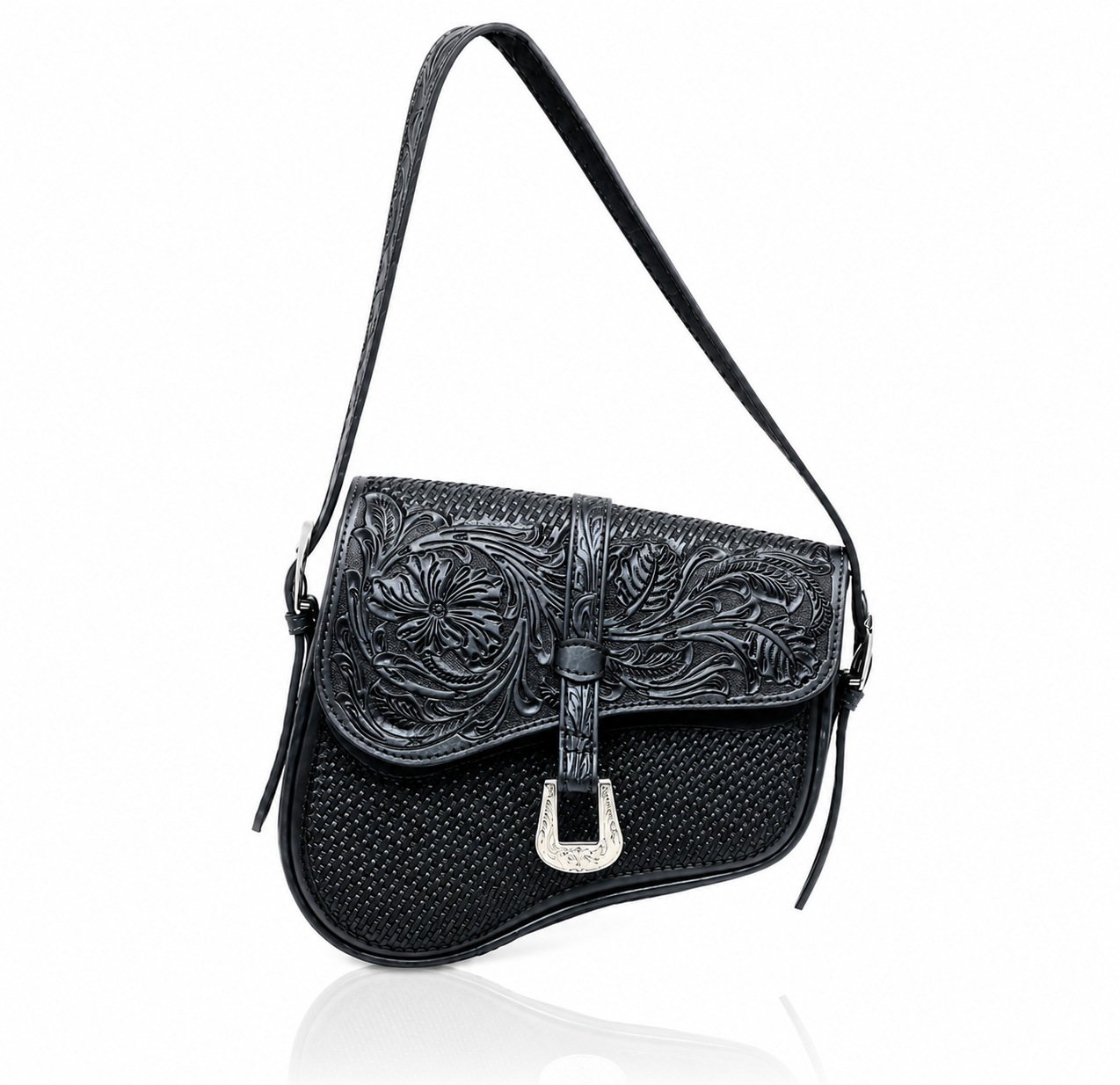 ALLE Media Luna Genuine Hand-Tooled Leather Saddle Bag