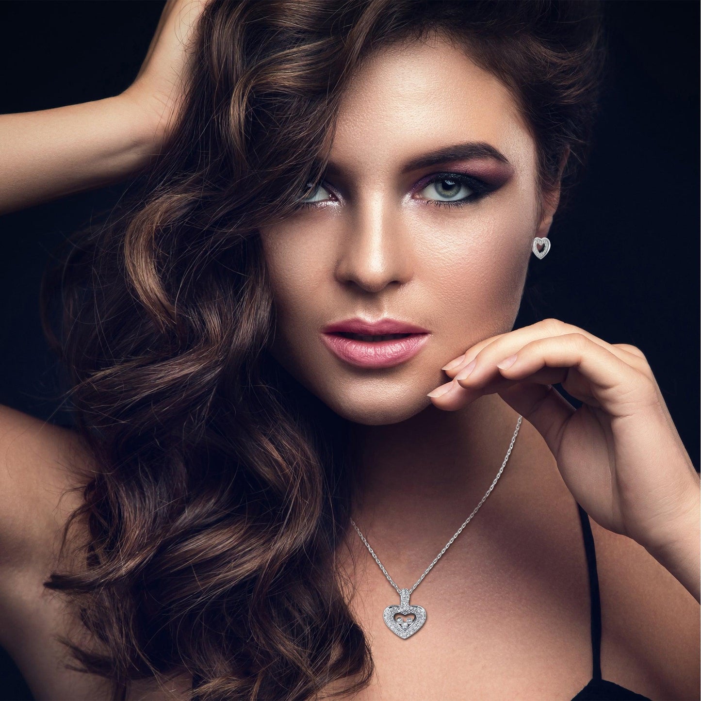 TRYNDI Rhodium Plated "Floating Heart" Swarovski Crystal Necklace
