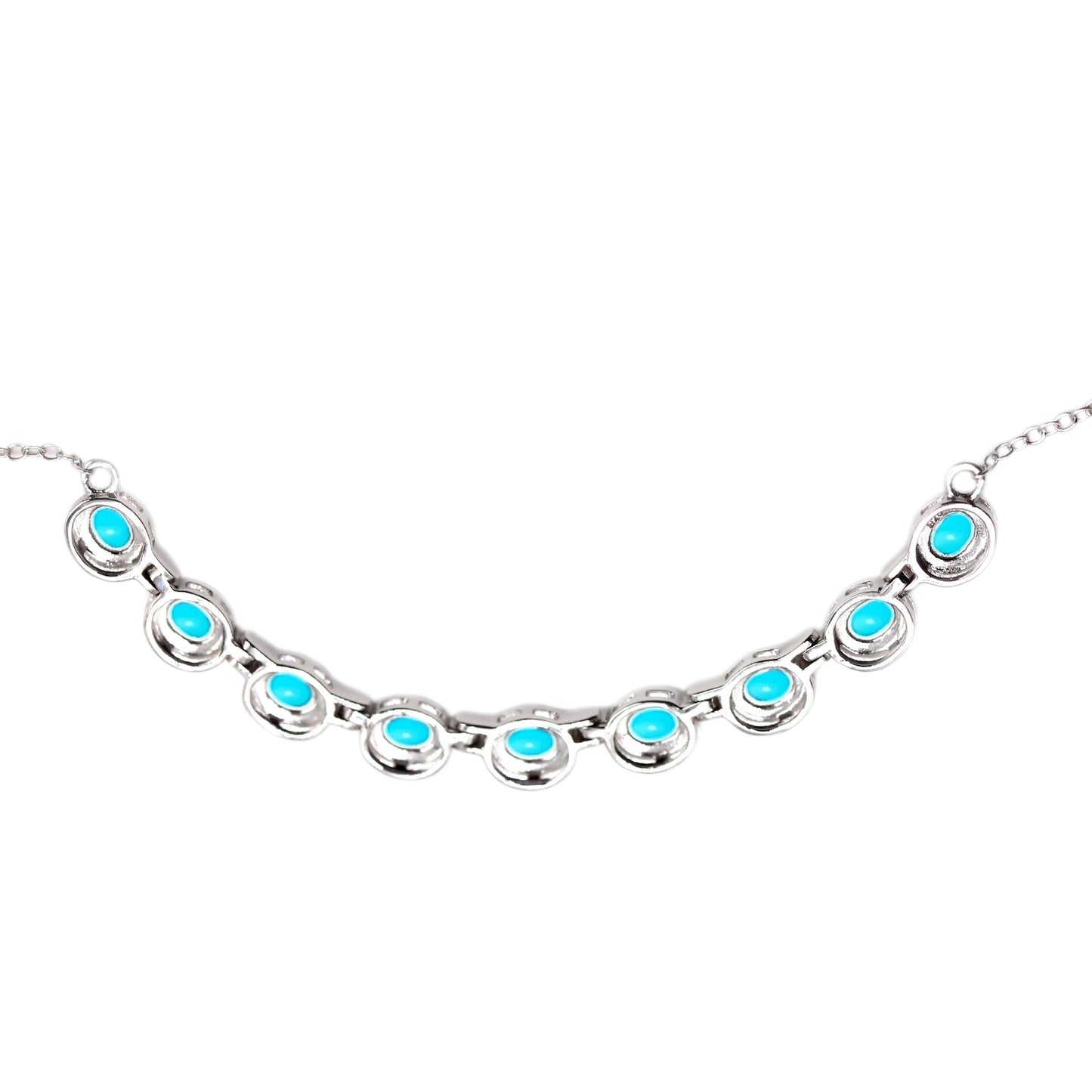 Sterling Silver 4x3mm Sleeping Beauty Turquoise Line 18" Necklace + 2" Extender