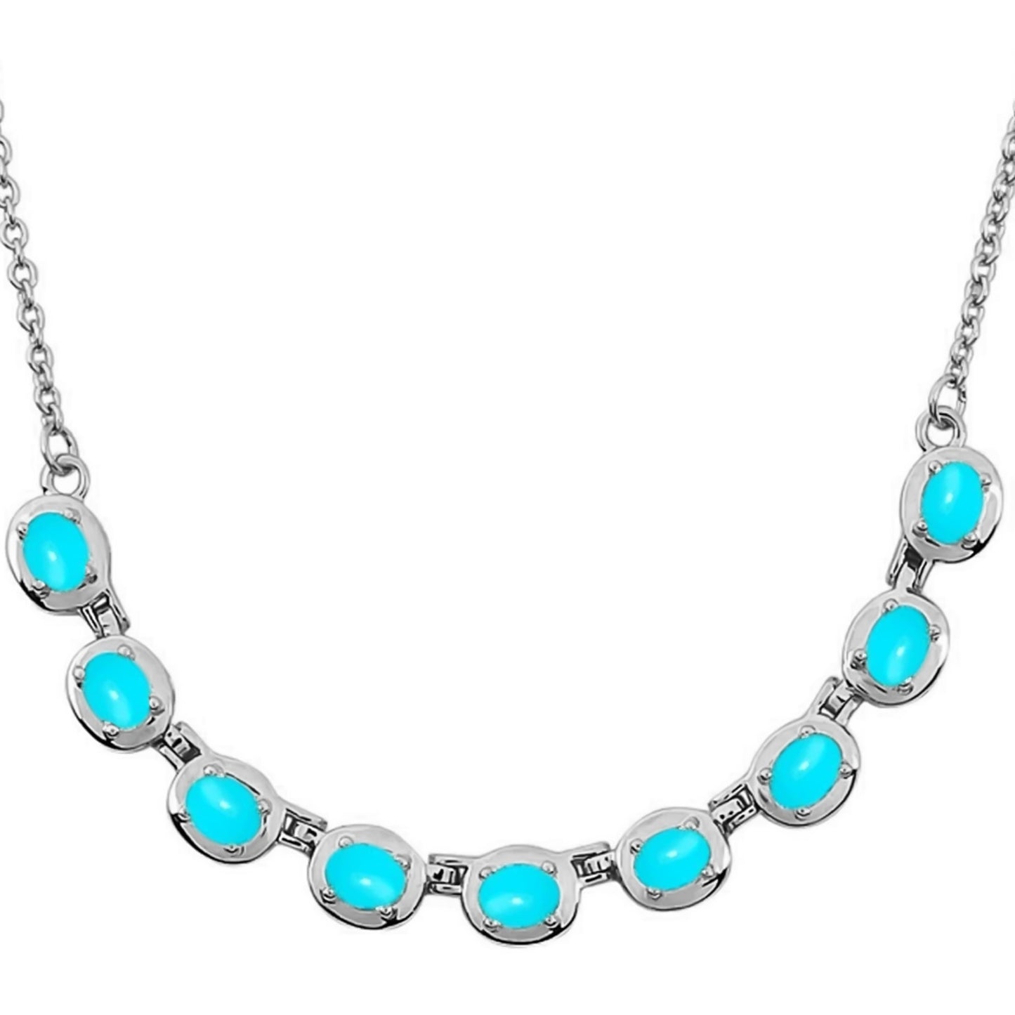 Sterling Silver 4x3mm Sleeping Beauty Turquoise Line 18" Necklace + 2" Extender