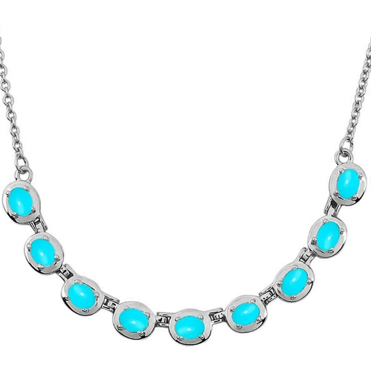 Sterling Silver 4x3mm Sleeping Beauty Turquoise Line 18" Necklace + 2" Extender