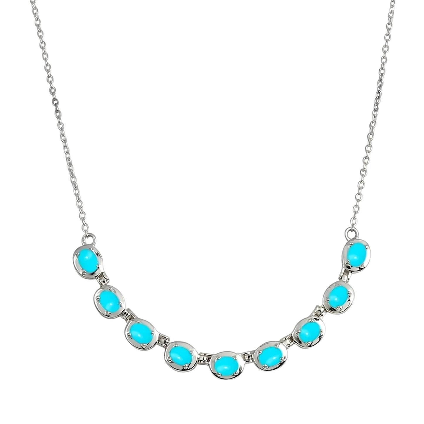 Sterling Silver 4x3mm Sleeping Beauty Turquoise Line 18" Necklace + 2" Extender