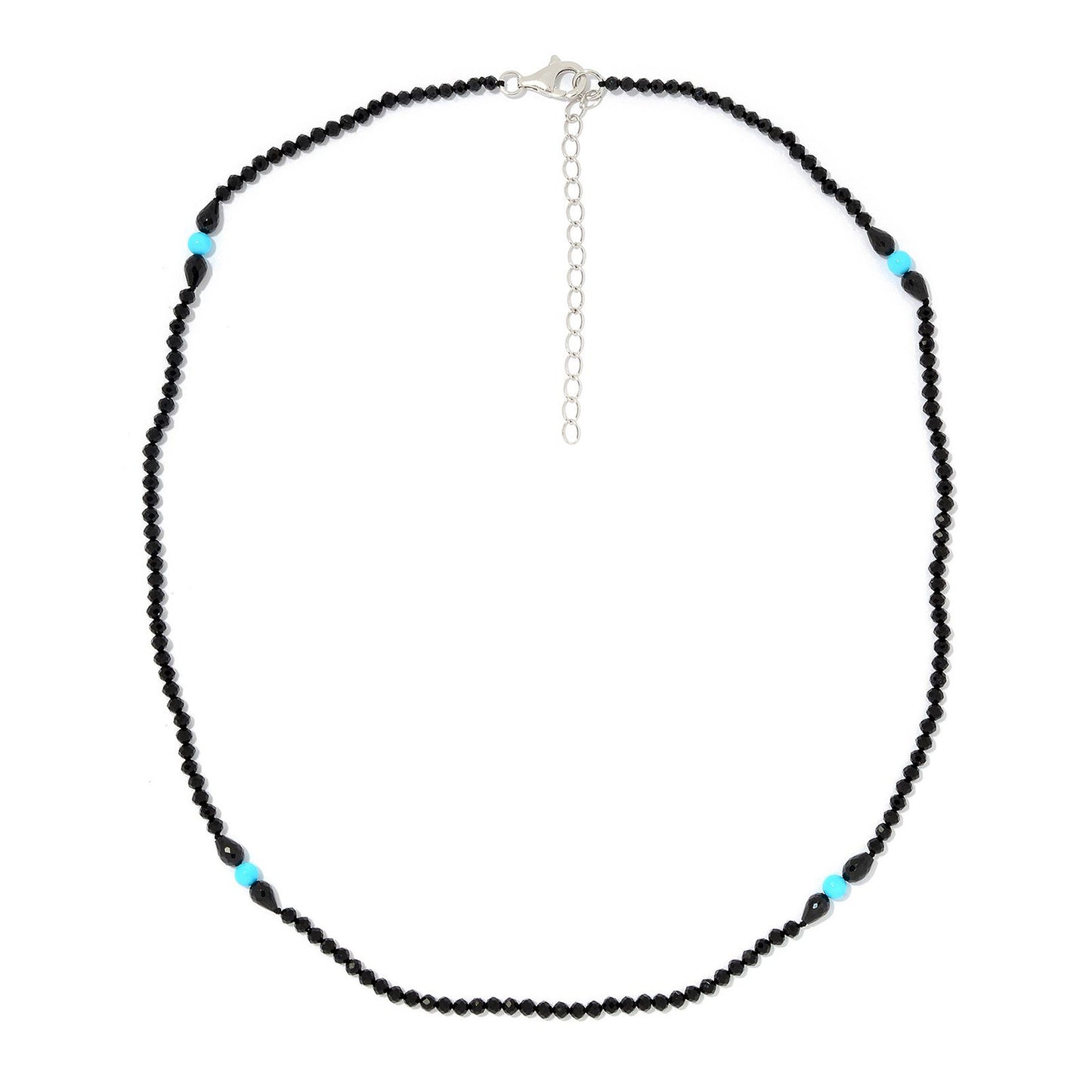 Sterling Silver Sleeping Beauty Turq & Black Spinel Beaded Necklace