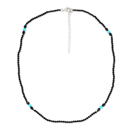 Sterling Silver Sleeping Beauty Turq & Black Spinel Beaded Necklace
