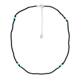 Sterling Silver Sleeping Beauty Turq & Black Spinel Beaded Necklace
