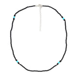 Sterling Silver Sleeping Beauty Turq & Black Spinel Beaded Necklace