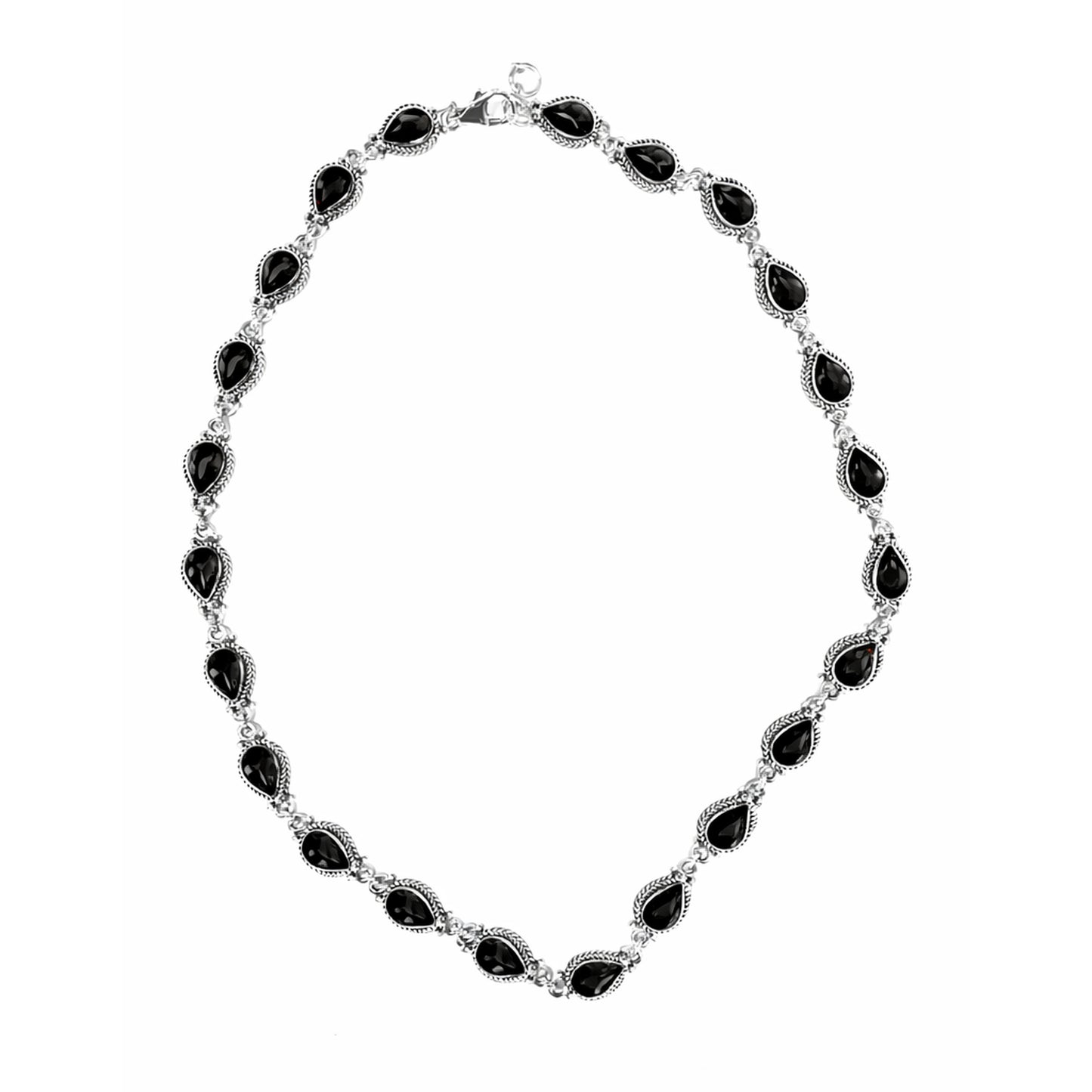 Gem Treasures Sterling Silver 8x6mm Pear-Shaped Black Spinel 18" Line Necklace