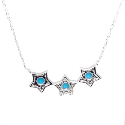 Sterling Silver Sleeping Beauty Turquoise & White Zircon Star Line Necklace
