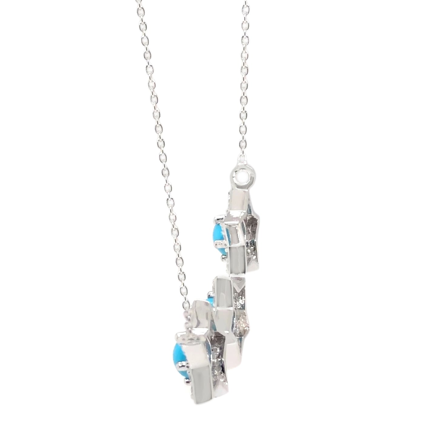 Sterling Silver Sleeping Beauty Turquoise & White Zircon Star Line Necklace
