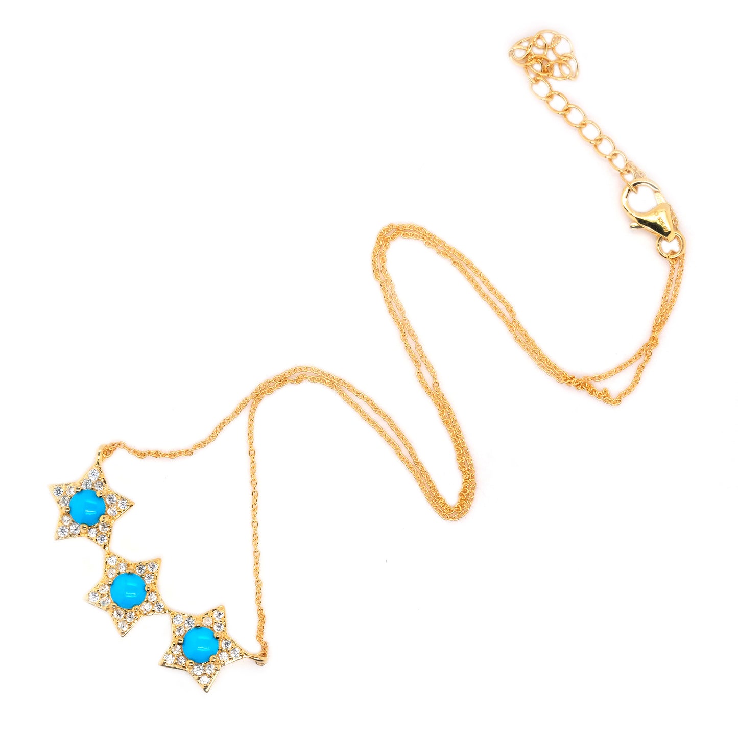 Sterling Silver Sleeping Beauty Turquoise & White Zircon Star Line Necklace
