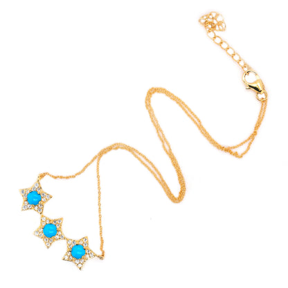 Sterling Silver Sleeping Beauty Turquoise & White Zircon Star Line Necklace