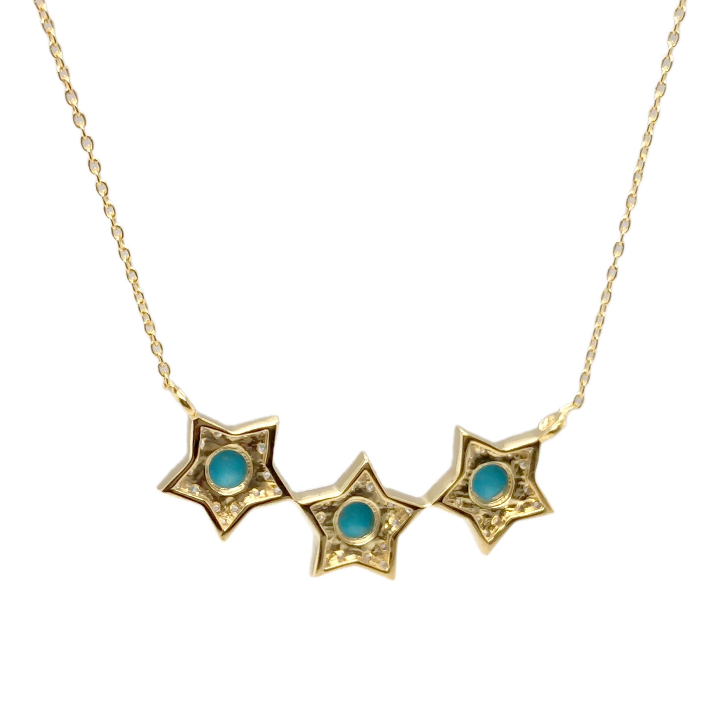 Sterling Silver Sleeping Beauty Turquoise & White Zircon Star Line Necklace