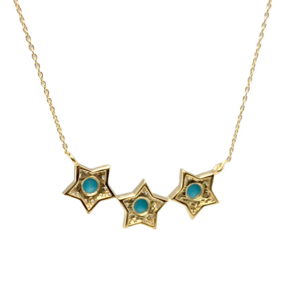 Sterling Silver Sleeping Beauty Turquoise & White Zircon Star Line Necklace