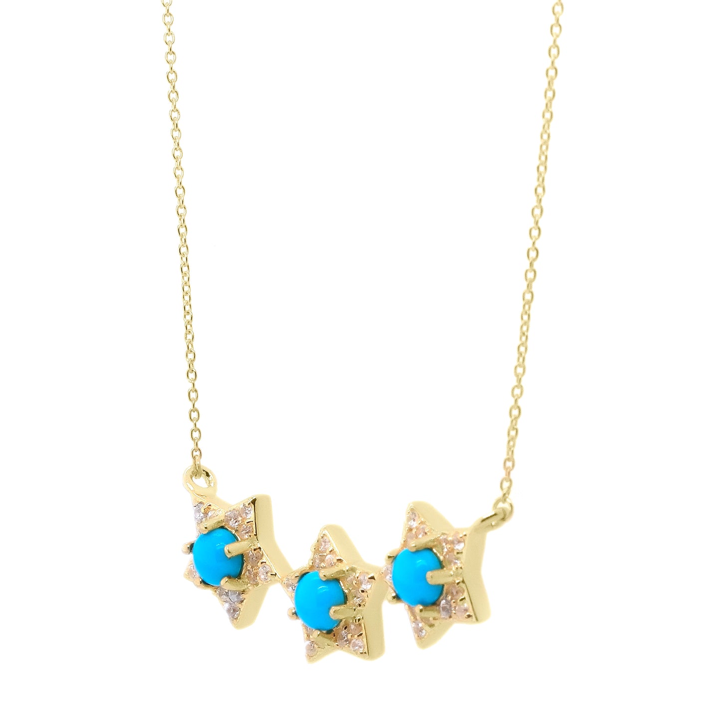 Sterling Silver Sleeping Beauty Turquoise & White Zircon Star Line Necklace