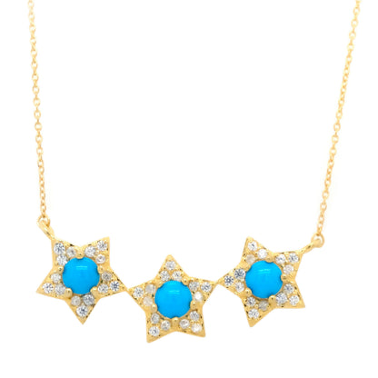 Sterling Silver Sleeping Beauty Turquoise & White Zircon Star Line Necklace