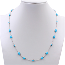 Sterling Silver Sleeping Beauty Turquoise Pear & Oval Station Necklace