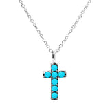 Sterling Silver Sleeping Beauty Turquoise Cross Pendant with Chain