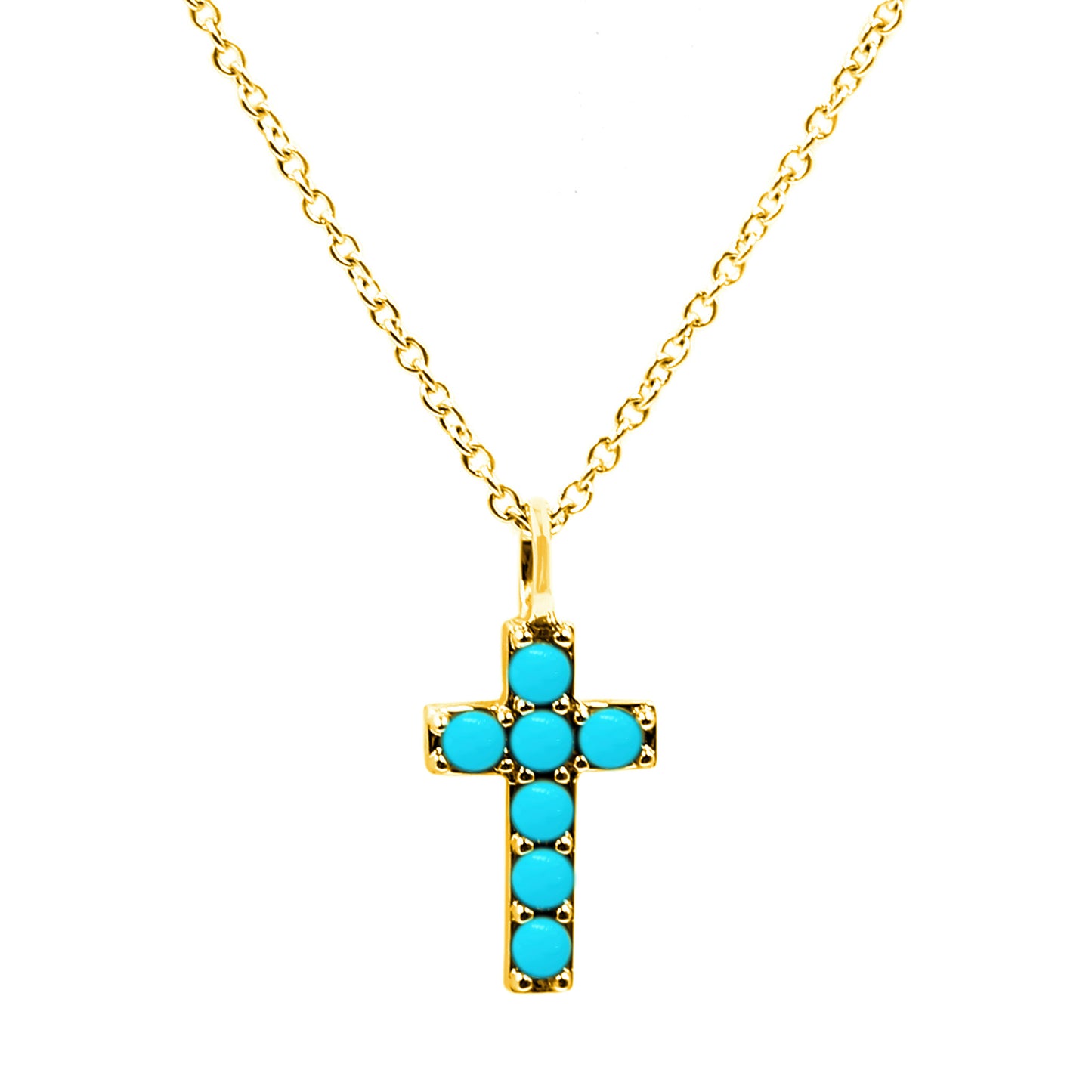 Sterling Silver Sleeping Beauty Turquoise Cross Pendant with Chain