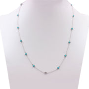 Sterling Silver 3mm Sleeping Beauty Turq & Bezel-Set White Topaz Station 16" Necklace + 2" Ext