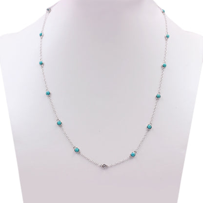 Sterling Silver 3mm Sleeping Beauty Turq & Bezel-Set White Topaz Station 16" Necklace + 2" Ext