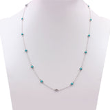Sterling Silver 3mm Sleeping Beauty Turq & Bezel-Set White Topaz Station 16" Necklace + 2" Ext